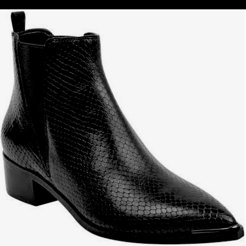 Marc Fisher snakeskin black booties